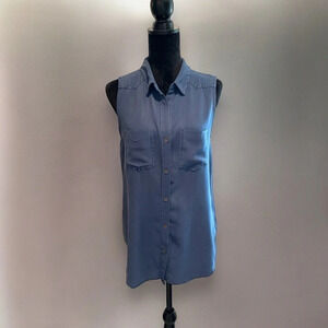 Rock & Republic M dusty blue button front sleeves high low tunic  stud accent